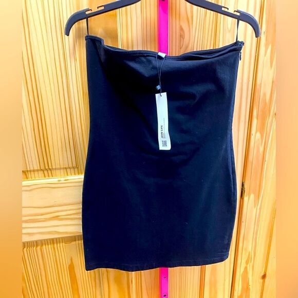 NWT ZARA DENIM BANDEAU DRESS BLACK Sz S, M - Picture 6 of 7